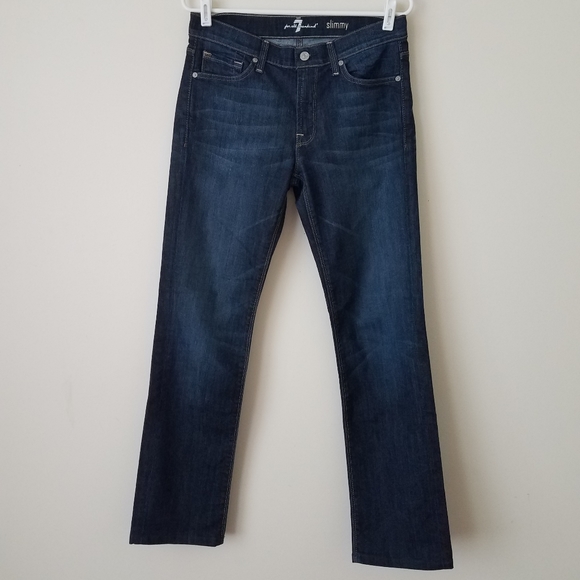 7 For All Mankind Slimmy Straight Leg Dark Jeans - Picture 1 of 5